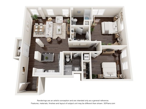 Floor plan for 2 beds, 2 baths, 1260 sqft